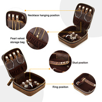 Contacts Famille Vintage Crazy Horse Cuir Carré Voyage Bijoux Mallette De Rangement Doublure En Velours Fermeture À Glissière Prêt Stock