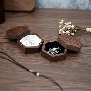 Solid Wood Hexagonal Jewelry Box Black Walnut Magnetic Lid <b>Ring</b> <b>Storage</b> Home Decor Gift Box - Product Image 2