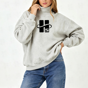 Custom Logo Women's Soft Cotton Mock Neck Streetwear Embroidered <strong>Jumper</strong> Fleece <strong>Oversized</strong> Pullover <strong>off</strong> <strong>Shoulder</strong> Sweatshirts Women - Product Image 2