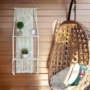 Oferta Especial: Estante de Madera de Doble Capa Estilo Boho con Cuerda Tejida, Tapiz Flotante para Montar en la Pared con Borlas para Decoración del Hogar y Bodas - Product Image 5