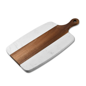 Planche à découper en bois d'acacia marbré personnalisée avec logo, pour fromage et charcuterie, réversible, avec poignée, vente en gros - Product Image 1
