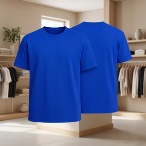 เสื้อยืดคอกลมแขนสั้นทรงหลวมสีน้ำเงินรอยัลสำหรับผู้ชาย สไตล์สปอร์ตแคชชวล ผ้าเจอร์ซีย์คอตตอน 100% ลายพราง - Product Image 3