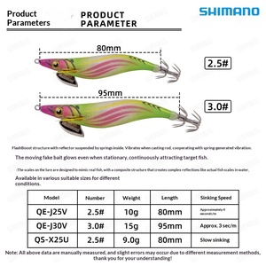 <span class=keywords><strong>Leurre</strong></span> de pêche artificiel <span class=keywords><strong>Shimano</strong></span> QE-J25V/J30V Squid Lure, crevette en bois avec sonnette, pour la pêche en bateau, appât dur avec hameçons pour poissons d'eau salée - Product Image 2