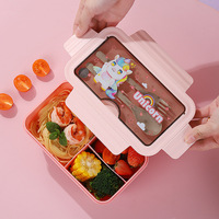 Ensemble de boîtes à lunch pour enfants mignonnes en PP, 3 compartiments, design pliable, réutilisable, écologique, sans BPA, avec couvercle en PP et gourde