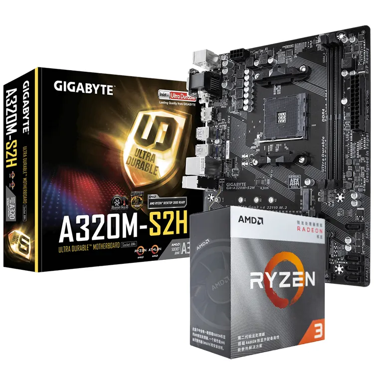 เมนบอร์ดสำหรับเล่นเกม GIGABYTE A320M S2H พร้อมโปรเซสเซอร์ AMD Ryzen 3 3200G