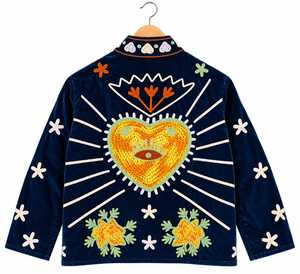 Premium Handmade Embroidered <b>Velvet</b> Bomber <b>Jacket</b> <b>Women</b> Colorful Long Sleeve V-neck Quick Dry Breathable Cotton Lining Winter - Product Image 1