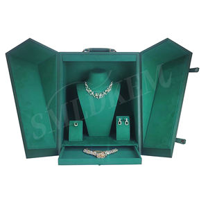 Boîte de présentation de bijoux de luxe avec poignée, support pour collier, pendentif, bague, grande taille, double porte, en cuir - Product Image 3