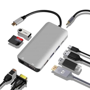 10 in 1 <span class=keywords><strong>USB</strong></span> Tipo-<span class=keywords><strong>C</strong></span> a HDMI VGA Audio <span class=keywords><strong>Aux</strong></span> RJ45 Gigabit e PD di ricarica carta di DEVIAZIONE STANDARD TF lettore di e 3 USB3.0 Hub per MacBook e più - Product Image 1