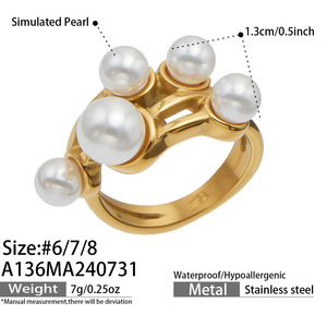 Anillo <span class=keywords><strong>de</strong></span> Perlas y Circonitas Vintage Francés para Mujer, Chapado en Oro <span class=keywords><strong>de</strong></span> 18k, Acero Inoxidable, Minimalista, Geométrico, en Capas - Product Image 6