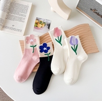 Kaus kaki anak perempuan, busana lucu kaus kaki gadis, baju jalan, pola, gaya Korea, baru Crew bunga Tulip, 86% katun kasual standar