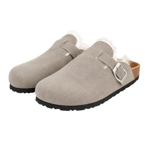 Sabots en daim de vache pour femmes, doublure en fourrure, à enfiler, bout fermé, semelle EVA, pantoufles chaudes et confortables pour l'automne et l'hiver - Product Image 1