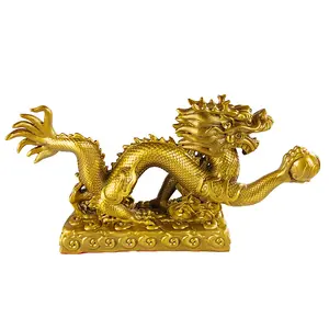 Chinese Traditional Lucky Handicraft Dragon Products Ornaments Fengshui Statue Brass Golden Dragon Ornaments With High