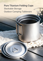 Ensemble de tasses pliantes en titane pur pour le camping en plein air, avec couvercle, empilables, ultra-légères, portables, en titane