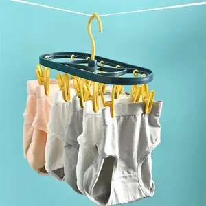 ราวตากผ้าพลาสติก 12 คลิป กันลมอเนกประสงค์ พับได้ สำหรับหอพัก/บ้าน ใช้ตากชุดชั้นใน ถุงเท้า - Product Image 4