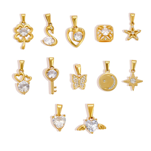Zirconia <b>Charm</b> Pendant Series | 18K PVD Gold-Plated Stainless Steel | Heart, Swan, Butterfly, Star & Moon, <b>Angel</b> Wings, Crystal - Product Image 1