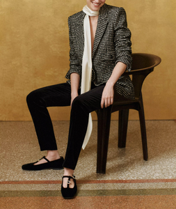 Blazer en laine et polyester pied-de-poule pour femme, manches trois-quarts, col cranté, simple boutonnage, infroissable, style automne - Product Image 3