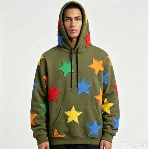 เสื้อฮู้ดซิปผู้ชายทรงโอเวอร์ไซส์  ลายดาวสีสันสดใส  งานปักพิมพ์นูน  ผ้าโพลีเอสเตอร์เฟรนช์เทอร์รี่  ชุดลำลองสำหรับฤดูหนาว - Product Image 4