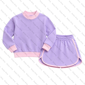 Set coordinato gonna e felpa girocollo patchwork personalizzabile per bambine in French Terry, collezione Autunno Inverno 2026 - Vendita all'ingrosso - Product Image 2