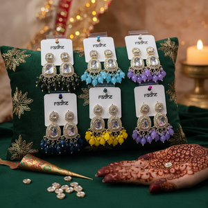 Jewelemarket Gold Plated Kundan Stone Dangle <b>Earrings</b> with Beads Mehndi Color Elegant Fine Jewelry - Product Image 3