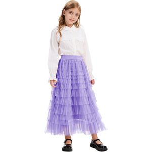 Falda de tul FOXA para niñas, larga, con volantes en capas, de malla, tipo petticoat, de 5 a 14 años - Product Image 2