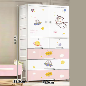 Laci penyimpanan plastik lemari pakaian bayi untuk lemari pakaian warna merah muda 5-lapis lemari pakaian kamar tidur anak-anak untuk anak perempuan - Product Image 2
