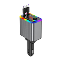 Transmetteur FM pour voiture RGB Starlight BT5.3 30W PD avec port de charge rapide Type-C rétractable, chargeur de téléphone multifonctionnel pliable pour voiture