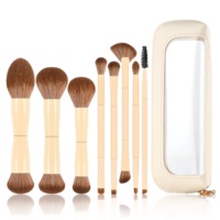 Ensemble de 8 pinceaux de maquillage double-embout avec sac, pour fond de teint, blush, fard à paupières, sourcils, manche en bois, logo personnalisé
