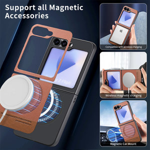 Funda para Teléfono con Pantalla Plegable Magnética Integrada para <span class=keywords><strong>Samsung</strong></span> ZFlip7, Diseño Ejecutivo de Tela y Cuero, Carga Inalámbrica, Soporte para Teléfono - Product Image 4