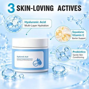 Crème visage à l'acide hyaluronique composé avec squalane et extrait de probiotiques, hydratant doux pour peaux sèches et rugueuses - Product Image 3