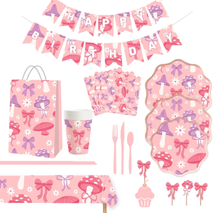 Ensemble de vaisselle jetable en papier à thème champignon Damai pour fête d'anniversaire, assiettes, serviettes, gobelets, fournitures écologiques - Product Image 1