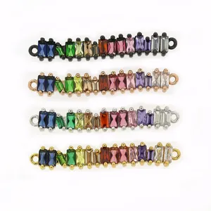 Latest Design Gold Rainbow Cubic Zircon Charm Baguette Connectors For DIY Bracelet Necklace