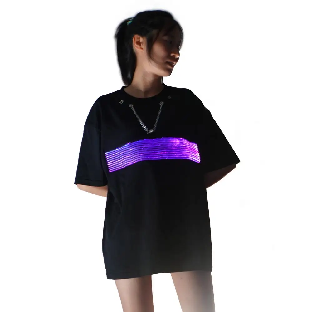 Camiseta de fibra óptica masculina, festa de verão, moda, luzes de fibra óptica, camisetas luminosas, camiseta lisa, brilha no escuro