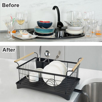 Égouttoir à vaisselle en métal pour cuisine, avec poignée en bois et plateau de drainage pivotant réglable, de fabrication OEM