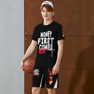 T-shirt estiva traspirante per ragazzi con stampa Galaxy <span class=keywords><strong>DREAM</strong></span> sfumata viola bianco nero e pantaloncini viola graffiti, set da 2 pezzi per basket - Product Image 3