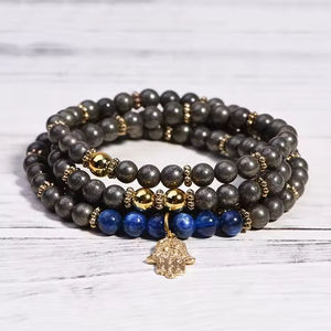 Fashion lucu Mini 6mm kalung manik-manik batu alam pirit kalung gelang bungkus panjang 26 inci dengan liontin <span class=keywords><strong>Hamsa</strong></span> - Product Image 2