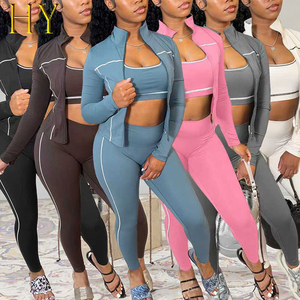 Mới Đến 2025 Mùa Thu Mùa Thu 3 Pcs Áo Ngực Áo Khoác & Yoga Xà Cạp Xl Kích Thước Hoạt Động Thể Thao Giản Dị Phù Hợp Với Đối Với Phụ Nữ Hàng Đầu Với Chiều Dài Ngắn - Product Image 1