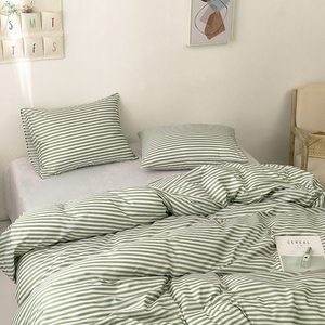 Hot Selling Olive <strong>Green</strong> White <strong>Striped</strong> Brushed 3 Piece Duvet Cover Set Plush Cozy Polyester <strong>Bedding</strong> Fade Resistant Bed Linens - Product Image 3