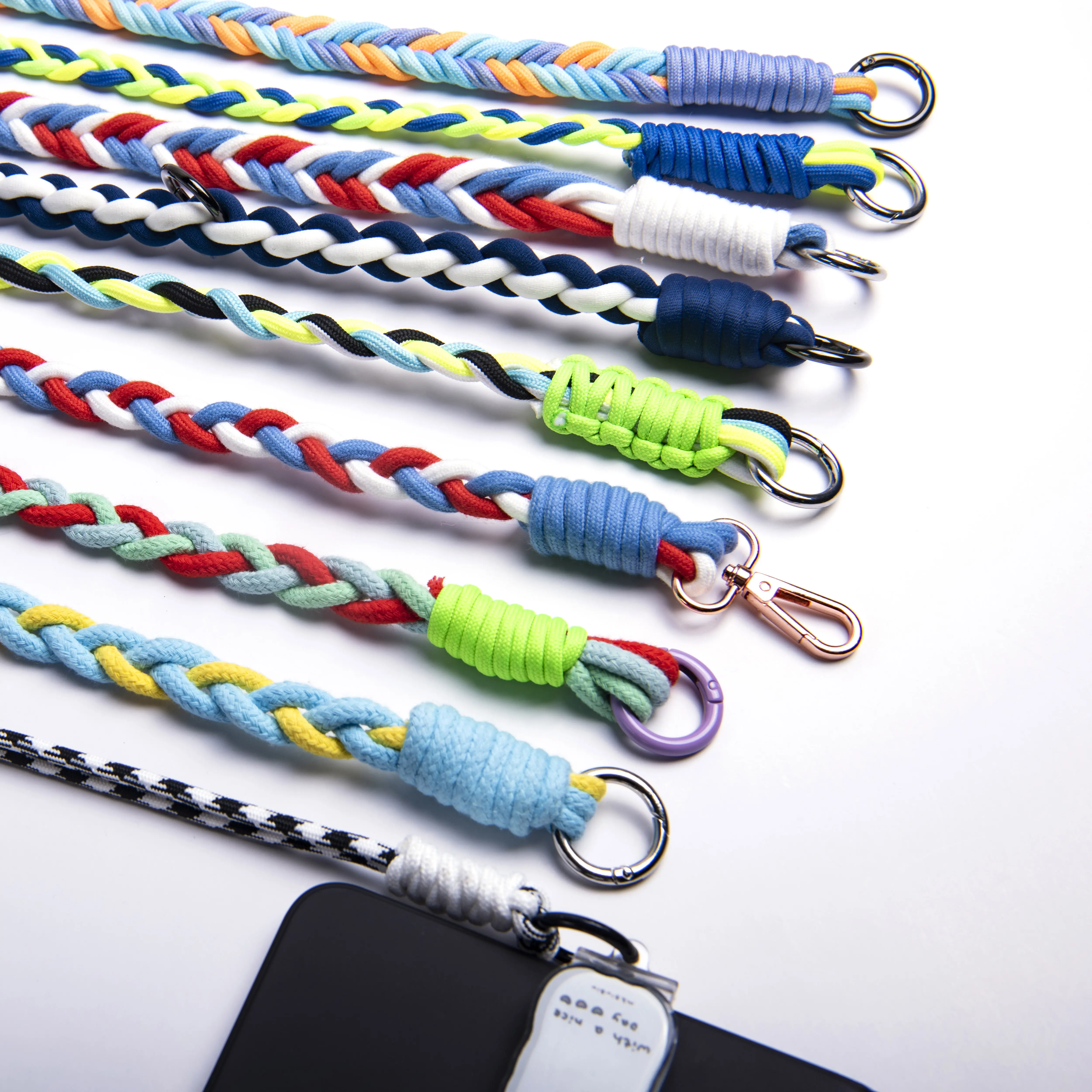 Factory Customized Hand Woven 3 Color Phone Lanyard Crossbody Neck contrasting colors Back Clip Phone Strap