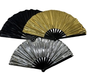 Large Rave <b>Hand</b> <b>Fan</b> <b>Folding</b> <b>Fans</b> for Festivals Holographic Halloween Rave Accessories PVC Black Silver Gold <b>Hand</b> <b>Fan</b> - Product Image 2