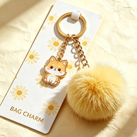 Porte-clés en peluche pompon multicolore avec breloque métallique, mignon et duveteux, pour femmes, vente en gros directe usine