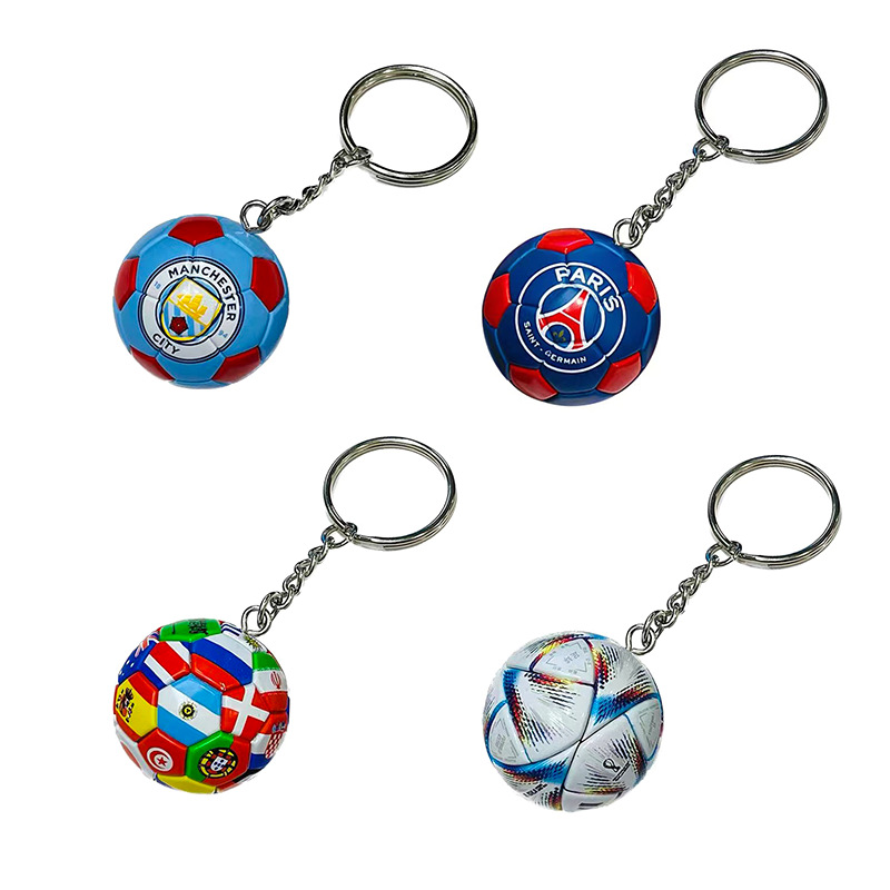 Usine de gros Mini 3D PVC caoutchouc Football Club porte-clés porte-clés en cuir PU en plastique sport ballon de football porte-clés chaîne