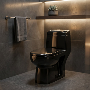 WC monobloc moderne en céramique, design en bois blanc bicolore, avec double chasse d'eau pour salle de bain - Product Image 6