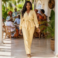 Tenues d'été tendance pour femmes, haut élégant à manches longues avec col en V et pantalon large, ensemble deux pièces, vêtements pour femmes