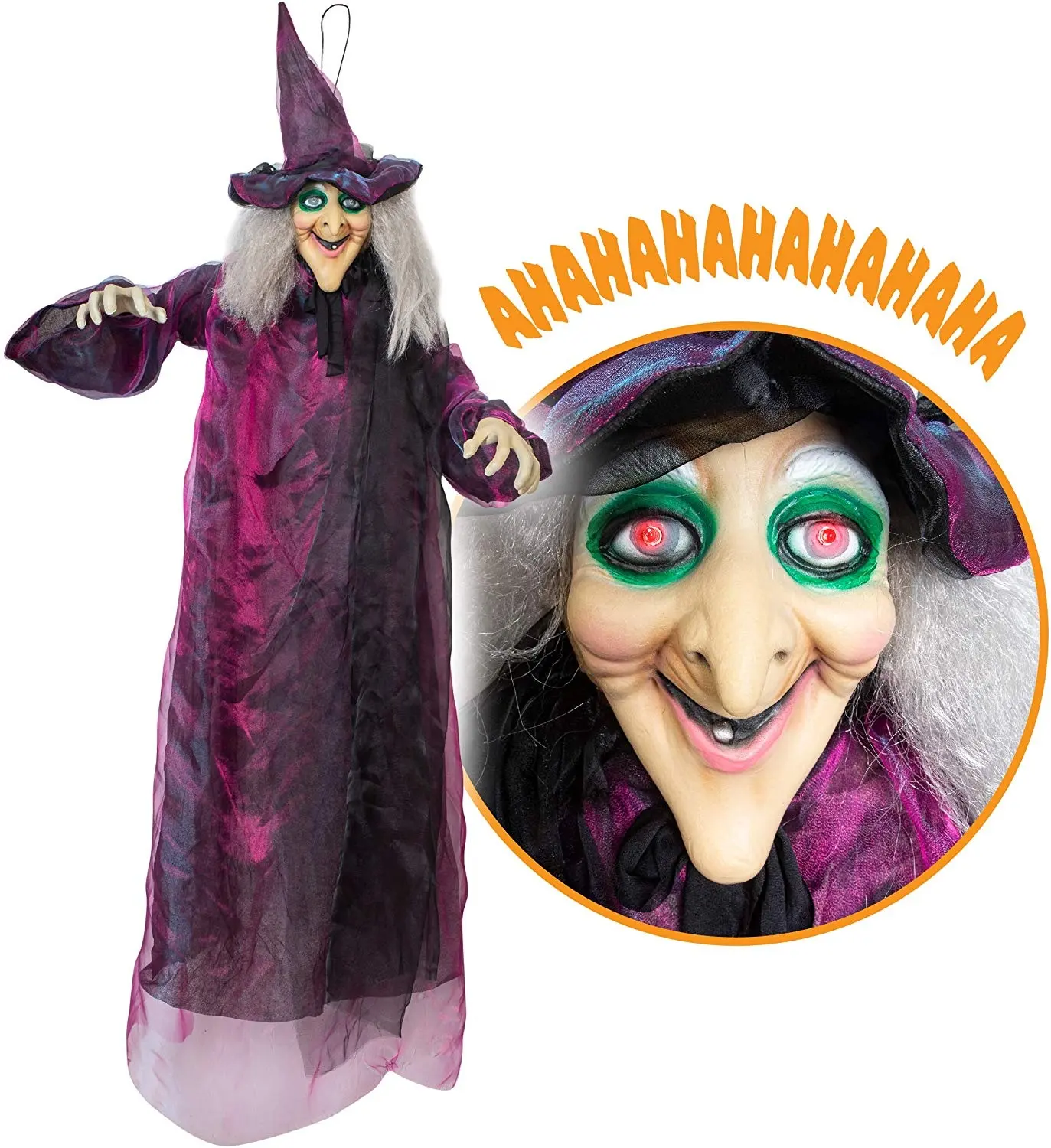 Halloween tore 71" Life Size Hanging Animated Talking Witch Haunted House Prop Decor
