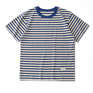 Camiseta tejida caqui informal de verano para hombre, cuello redondo Sea Soul, suelta acoplada, peso pesado, rayas, manga corta, venta al por mayor China - Product Image 1