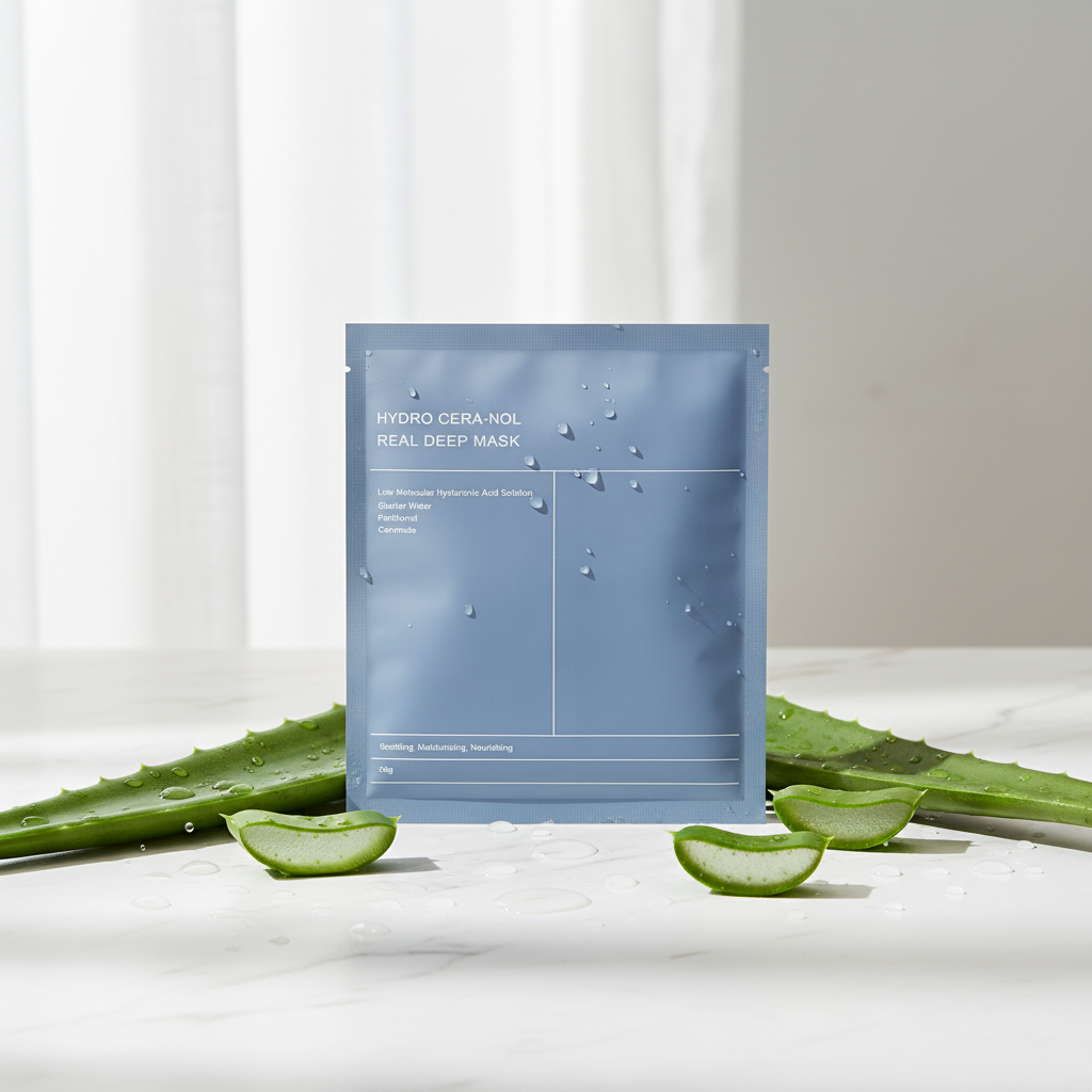 Masque Bio Collagène Blanc dans un sac bleu imprimé