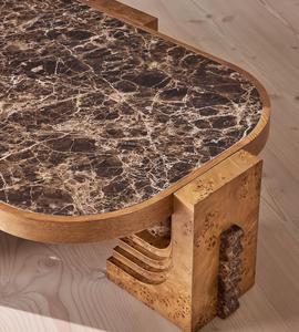 Table basse en marbre de style mid-century moderne, avec pieds sculptés en bois de burl, table centrale de luxe pour intérieur résidentiel ou hôtelier - Product Image 3