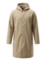 Manteau long imperméable en coton pour homme, coupe-vent décontracté beige avec capuche et patte de boutonnage dissimulée