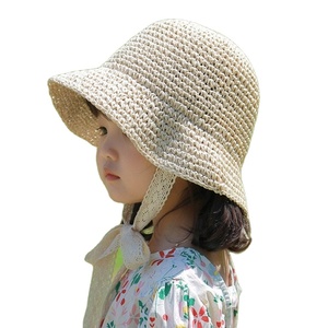 Sombreros con cordones para niños, gorros de paja de ganchillo plegables para bebé, sombreros de playa para vacaciones para niños - Product Image 1