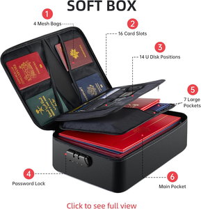 Boîte à documents portable <span class=keywords><strong>5200</strong></span> °F ignifuge et étanche 8 couches Organisateur de fichiers avec serrure Coffre-fort pour stocker des documents importants - Product Image 3